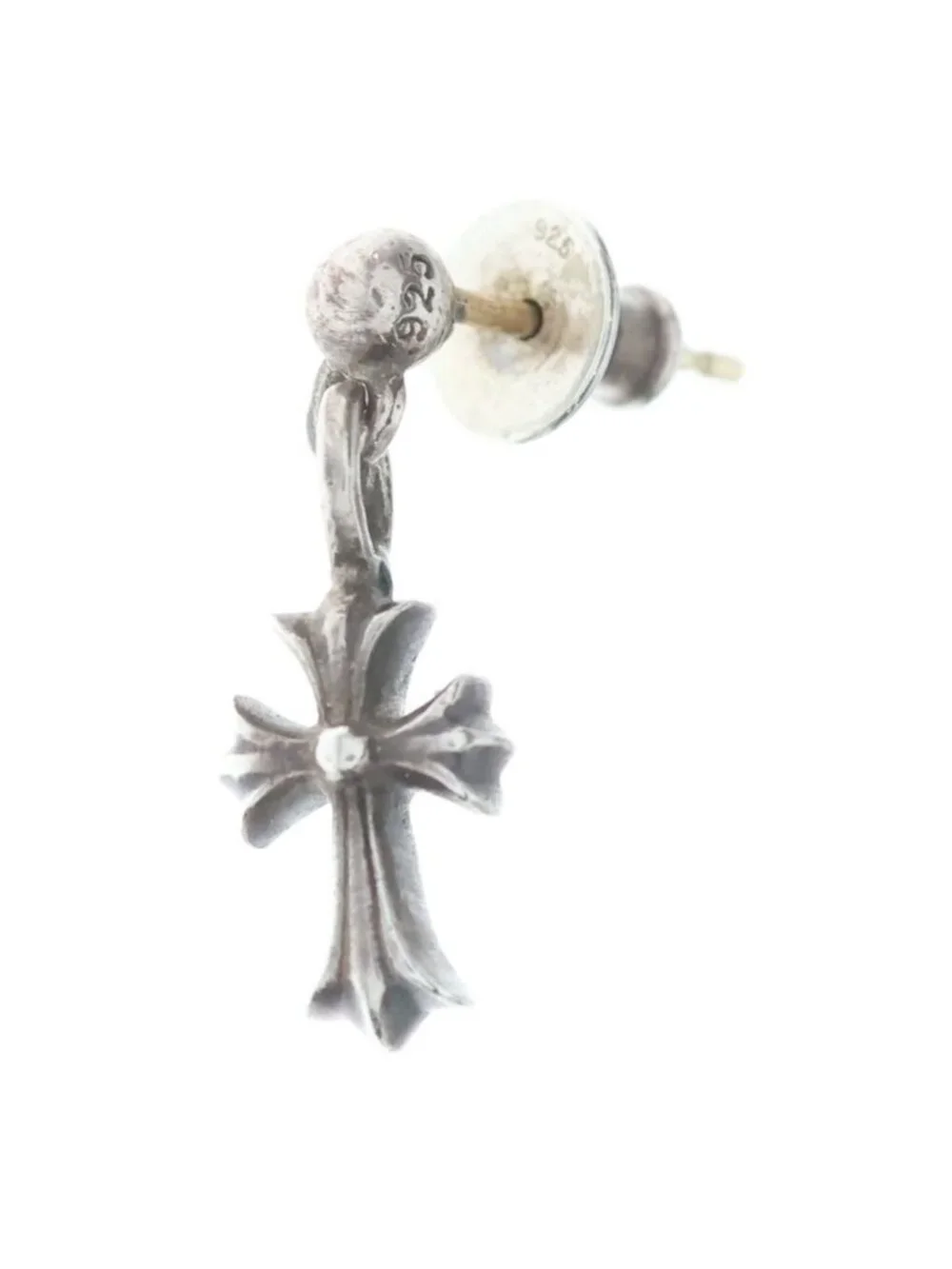 Chrome Hearts Drp Stck CH Crs Stack CH Cross Drop Silver Earrings